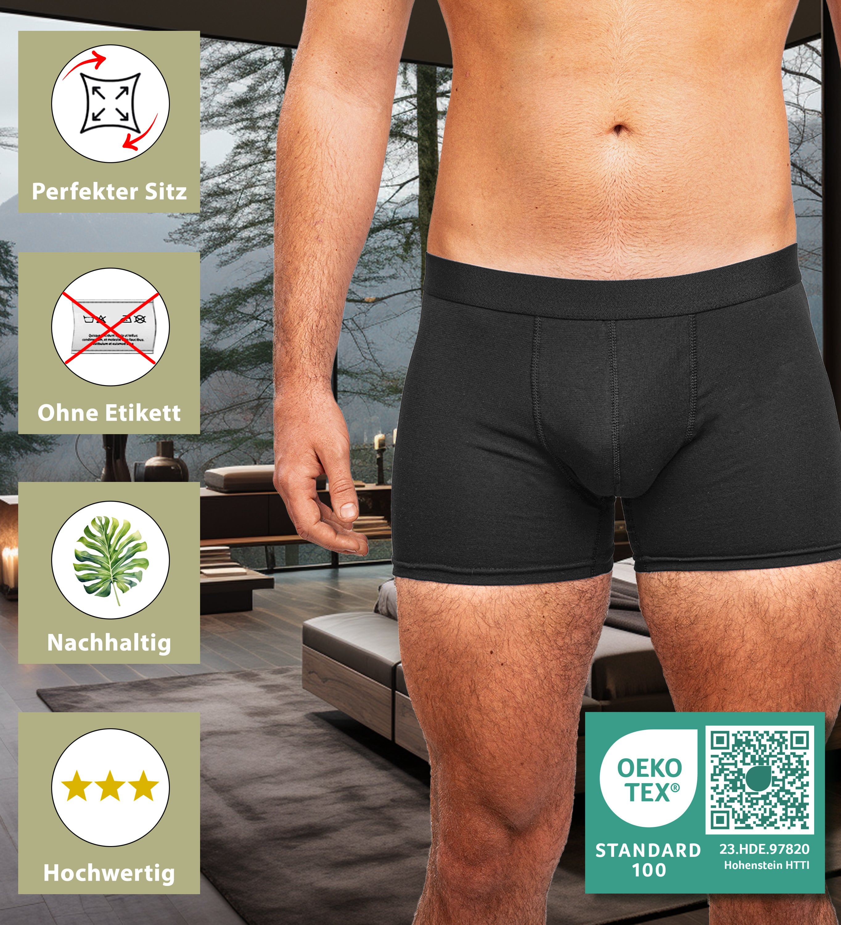 Premium Boxershorts Herren 10er Pack Schwarz | 95% Baumwolle & Oeko-Tex | Tagless (Ohne Etikett) & Elastischer Bund | Bequeme Unterhosen Männer S-XL
