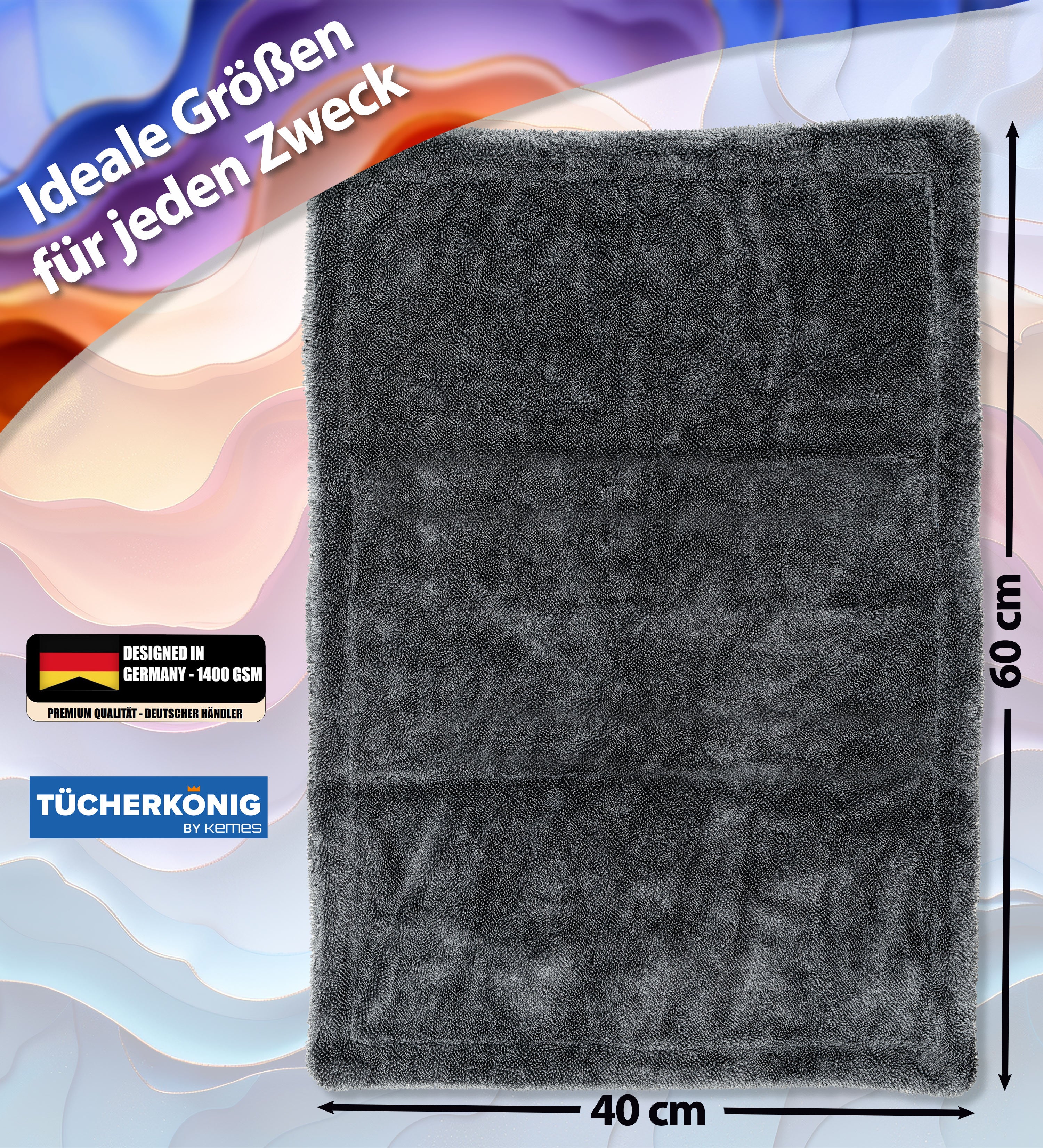 XL Mikrofasertuch Size L mit 1400 GSM | 60x40 cm Grau
