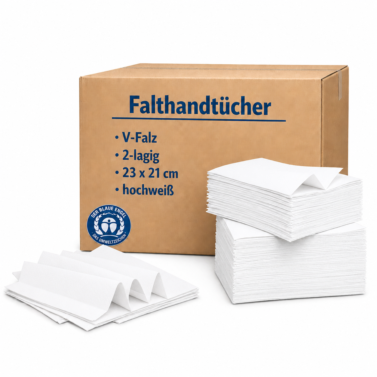 Falthandtücher V-Falz 2-lagig Hochweiß 23 x 21 cm - 16 x 200 Blatt (3200 Blatt) – Papierhandtücher aus Hochweißpapier