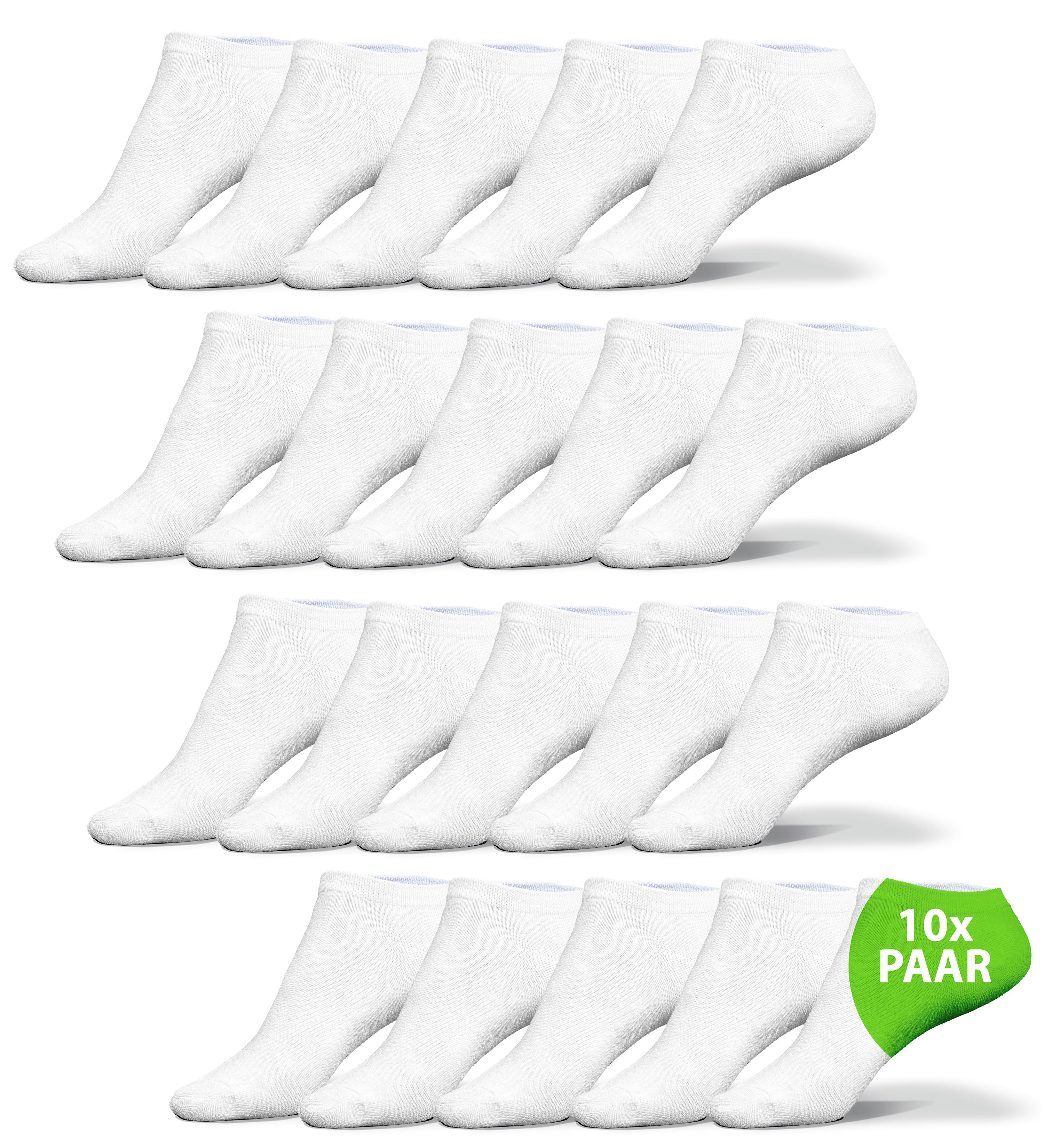 Sneaker Socken Damen weiß 10 Paar verschiedene Größen Sportsocken Herren 95% Baumwolle 5% Elastan