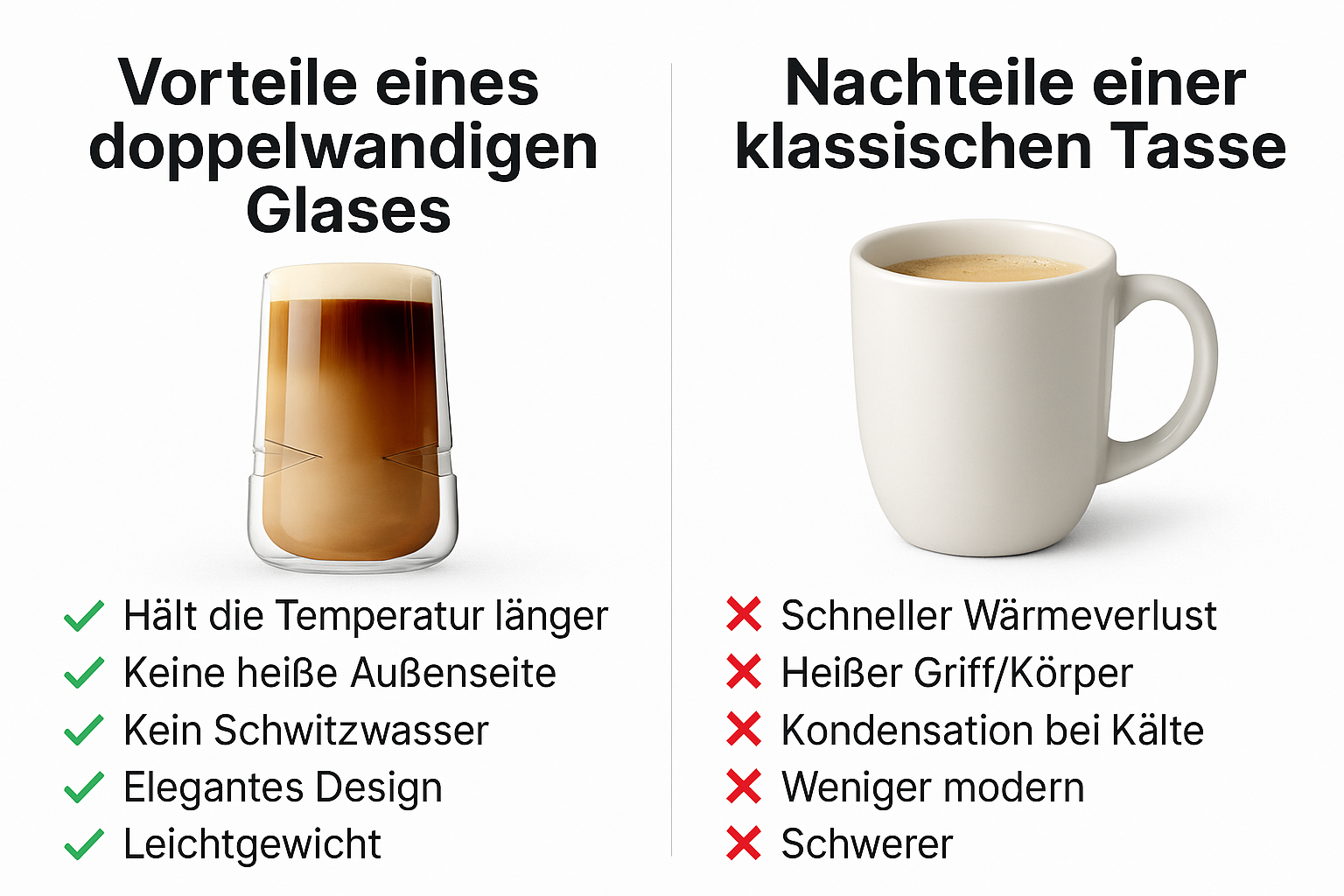 Doppelwandige Kaffeegläser – 4 Stück Thermogläser 350 ml, Eigenes Design, Latte-Macchiato- & Cappuccino-Gläser, Spülmaschinenfest