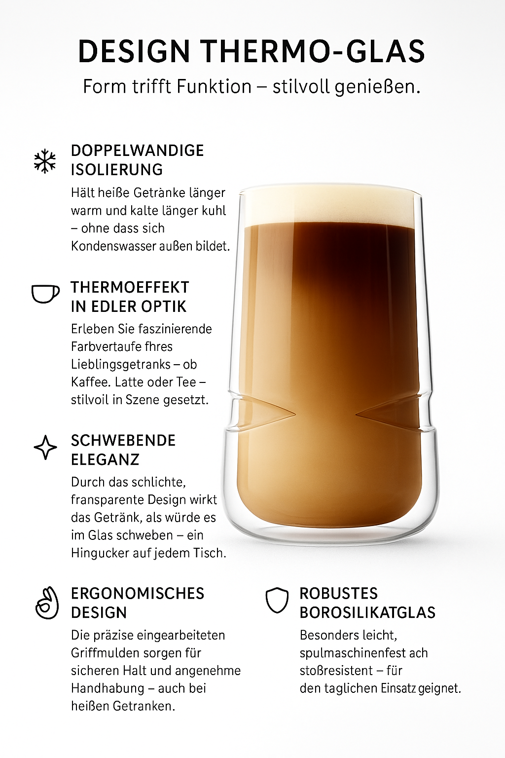 Doppelwandige Kaffeegläser – 4 Stück Thermogläser 350 ml, Eigenes Design, Latte-Macchiato- & Cappuccino-Gläser, Spülmaschinenfest