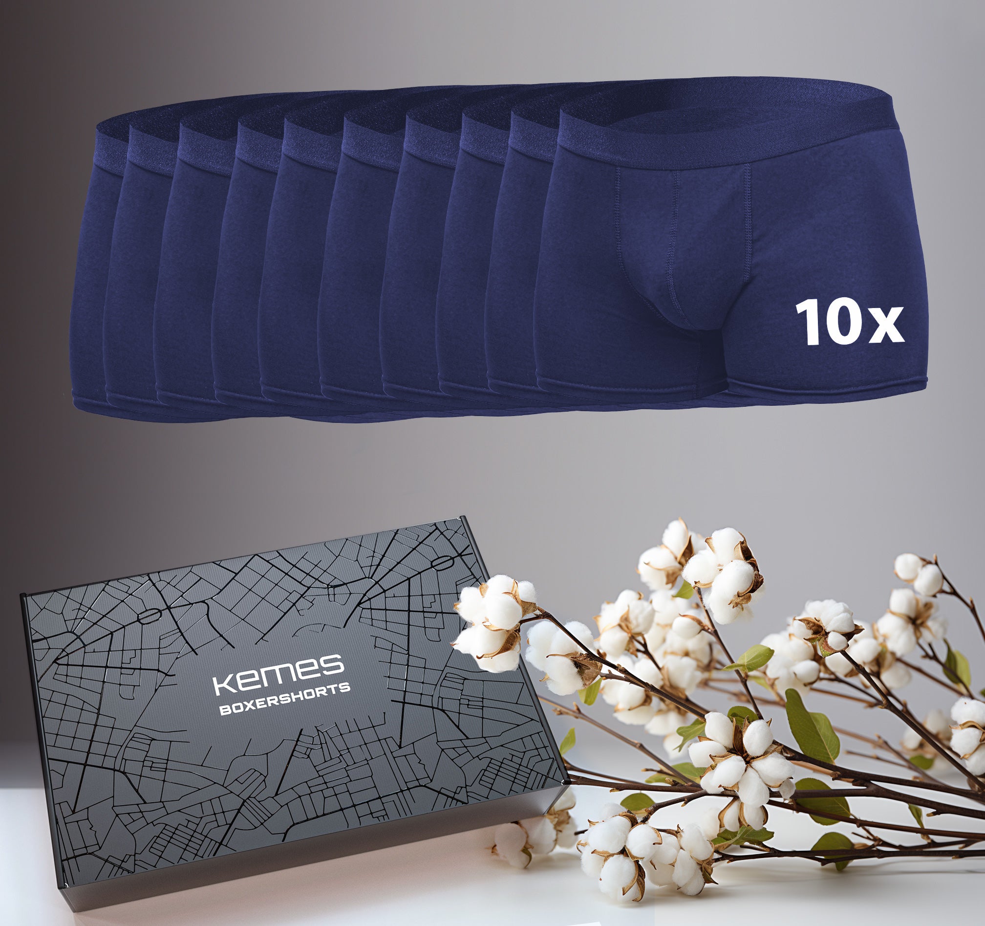 Kemes Boxershorts Herren 10 Pack Baumwolle Blau Unterhosen atmungsaktiv Unterwäsche Herren