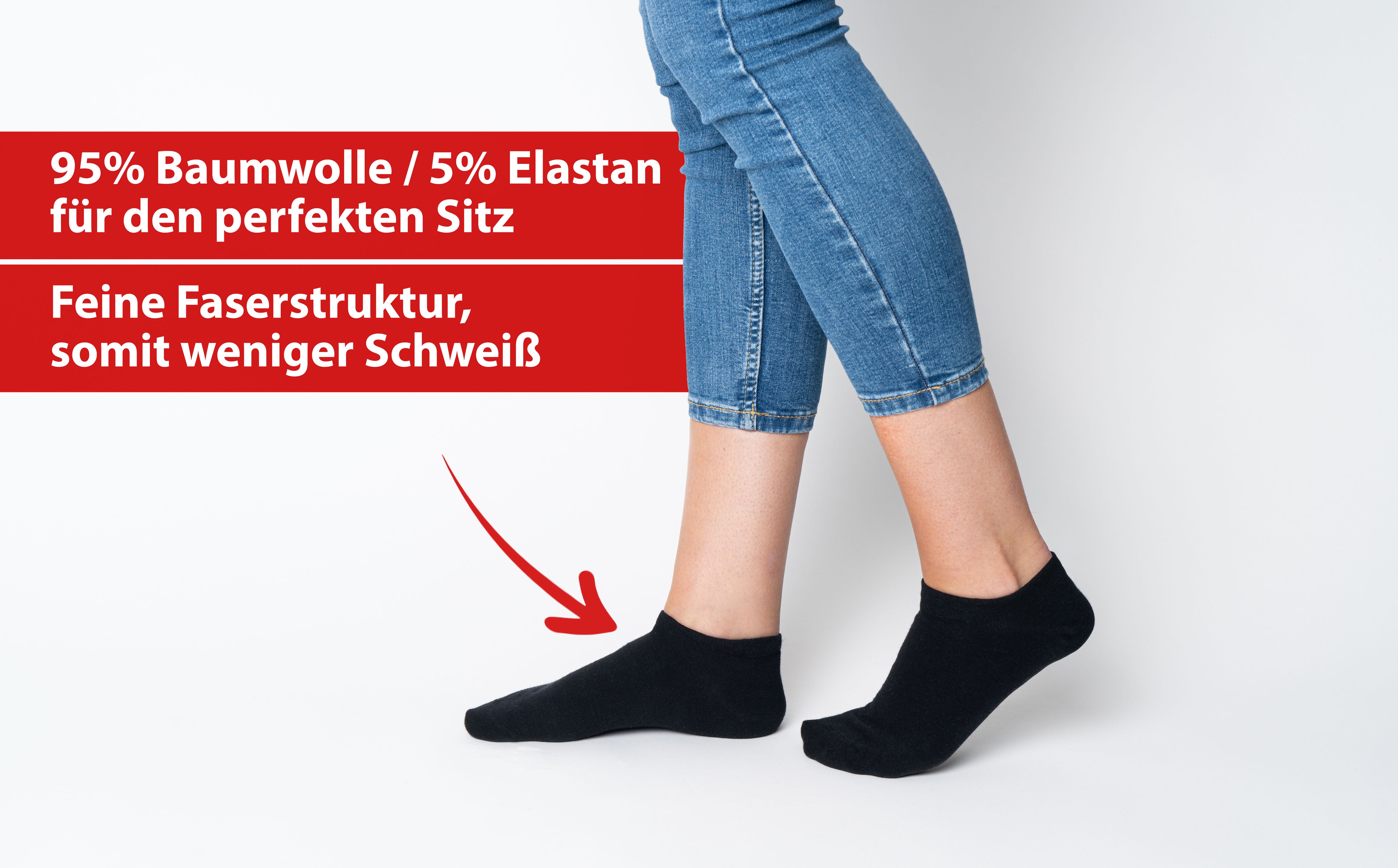 Sneaker Socken Unisex schwarz 10 Paar verschiedene Größen Sportsocken Herren/Damen 95% Baumwolle 5% Elastan