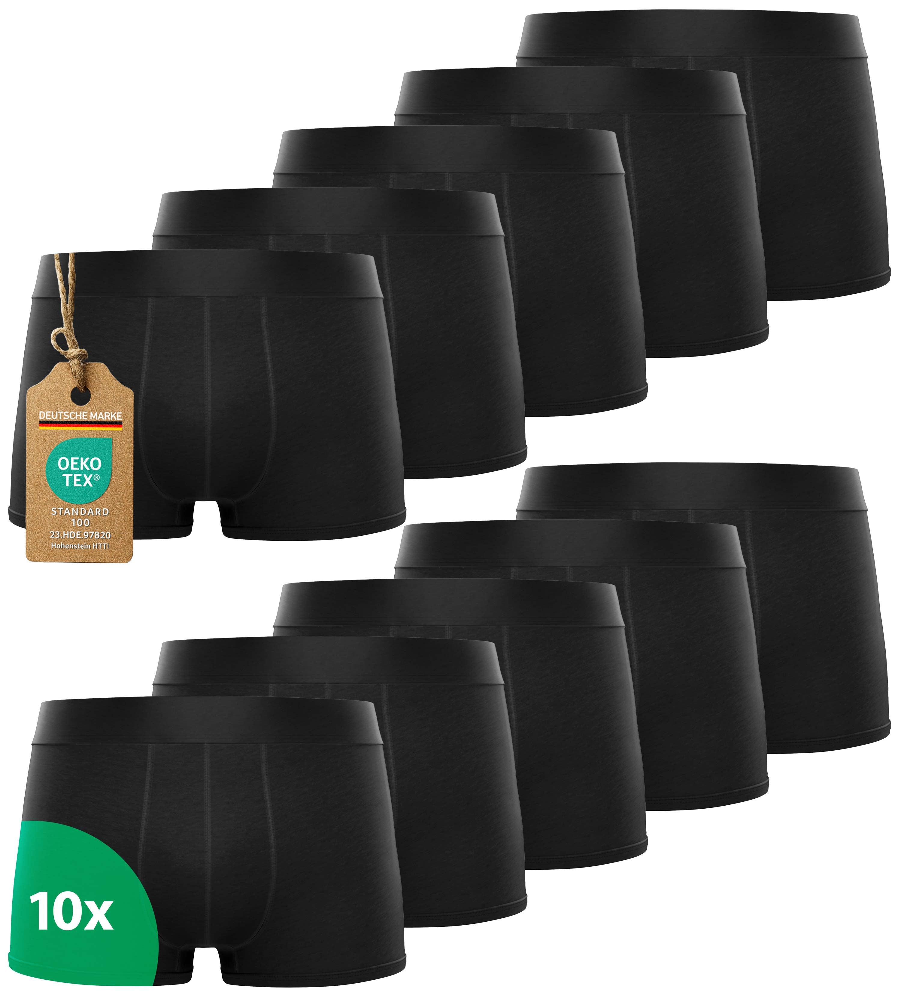 Premium Boxershorts Herren 10er Pack Schwarz | 95% Baumwolle & Oeko-Tex | Tagless (Ohne Etikett) & Elastischer Bund | Bequeme Unterhosen Männer S-XL