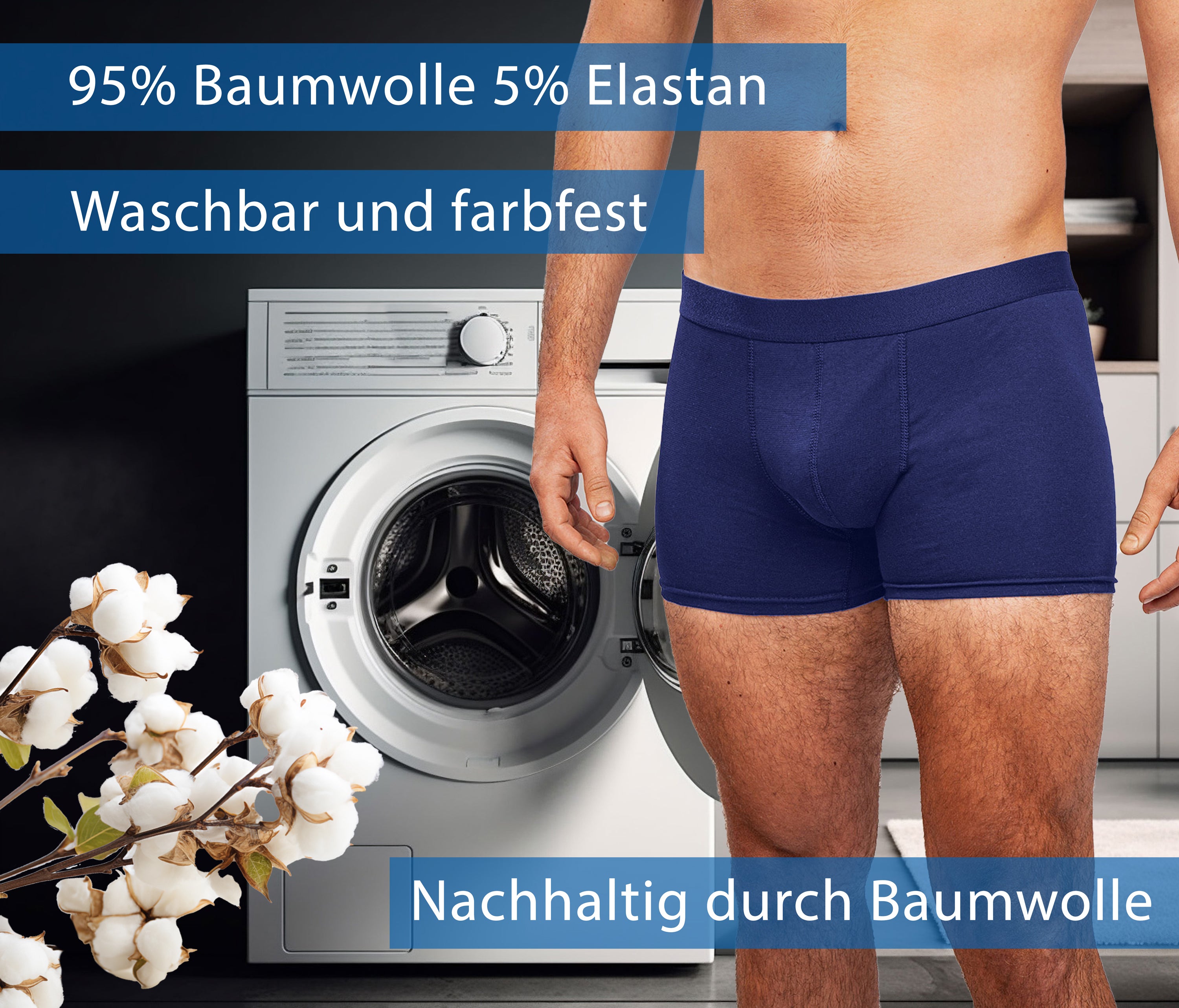 Kemes Boxershorts Herren 10 Pack Baumwolle Blau Unterhosen atmungsaktiv Unterwäsche Herren