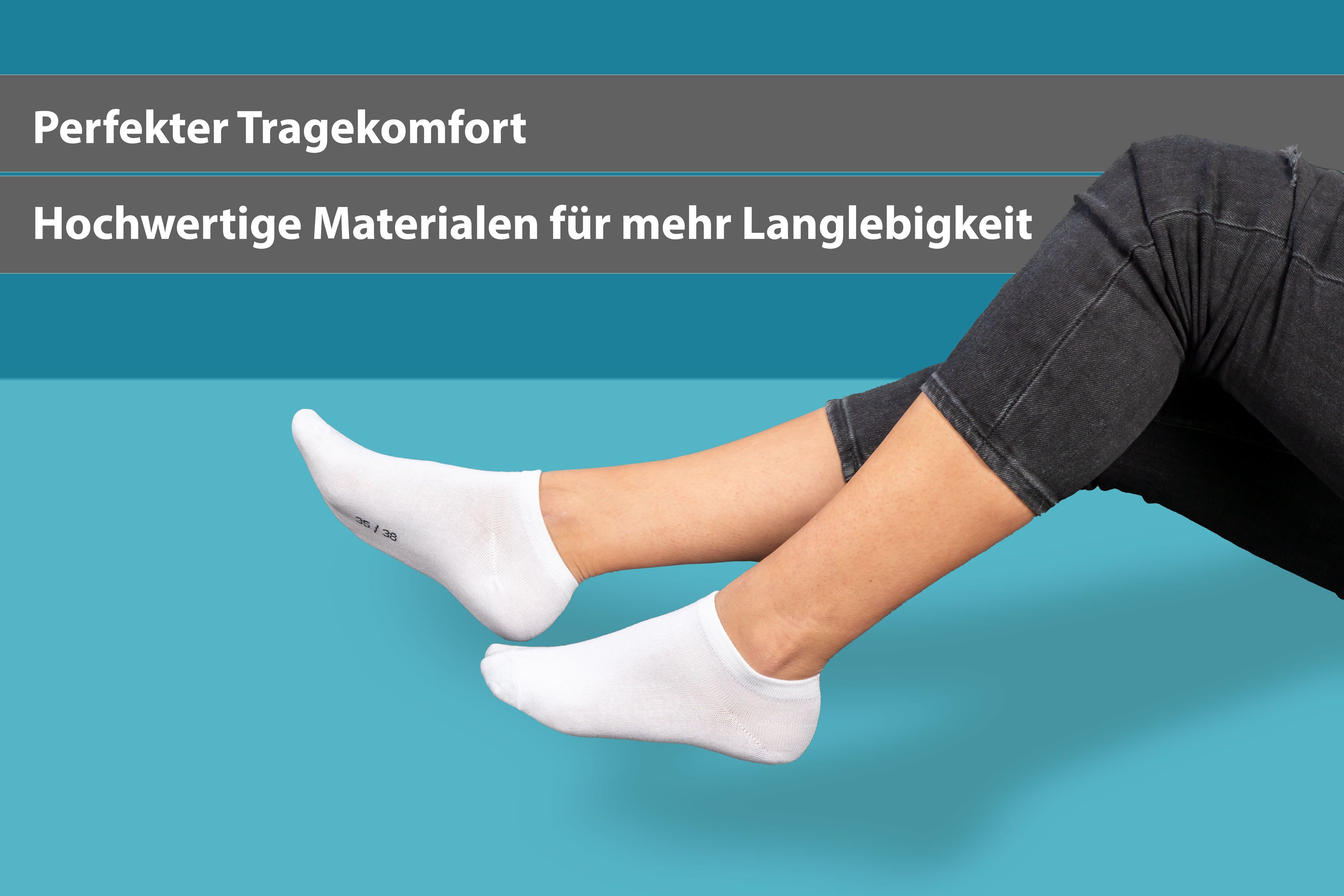 Sneaker Socken Damen weiß 10 Paar verschiedene Größen Sportsocken Herren 95% Baumwolle 5% Elastan