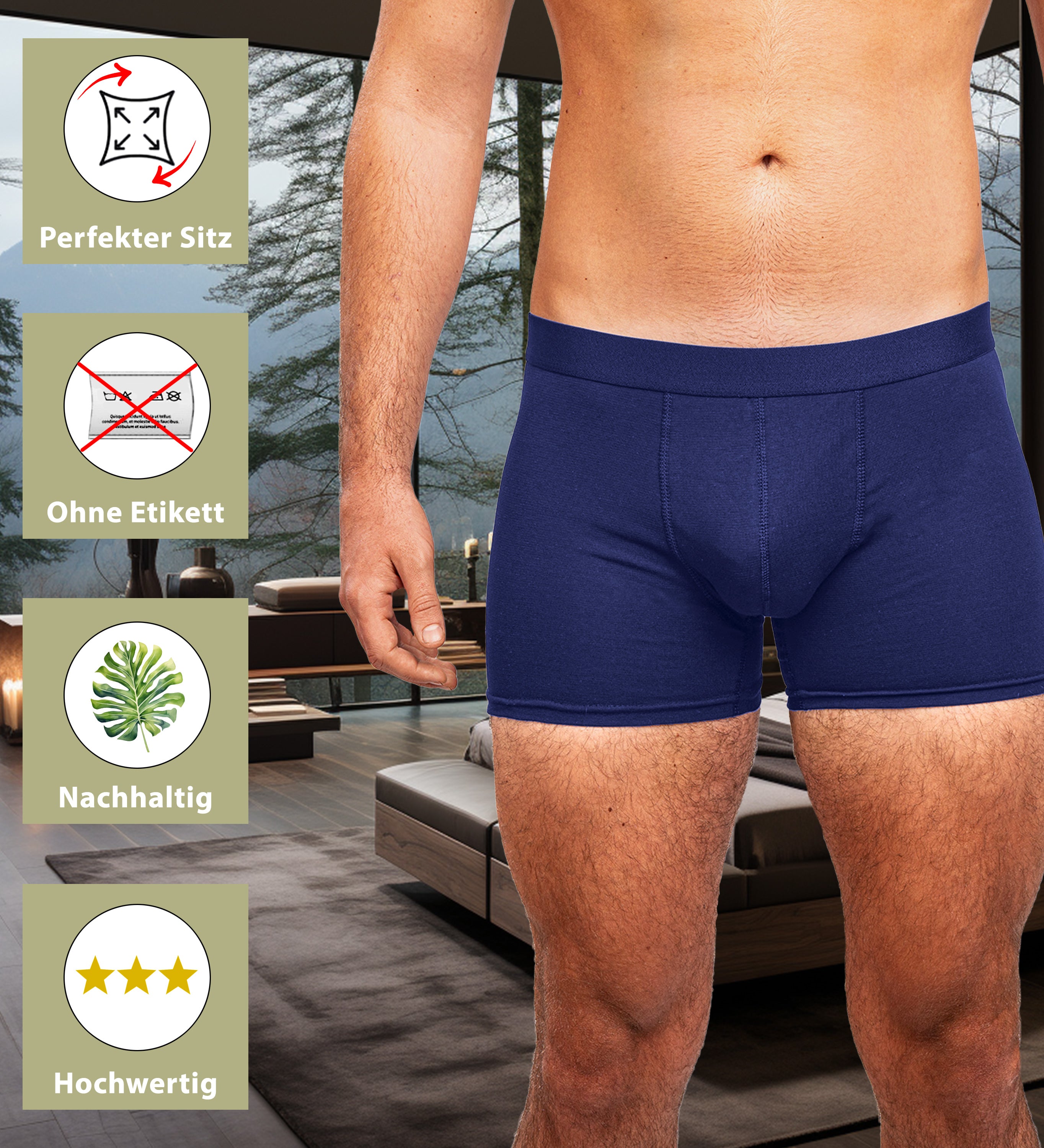 Kemes Boxershorts Herren 10 Pack Baumwolle Blau Unterhosen atmungsaktiv Unterwäsche Herren