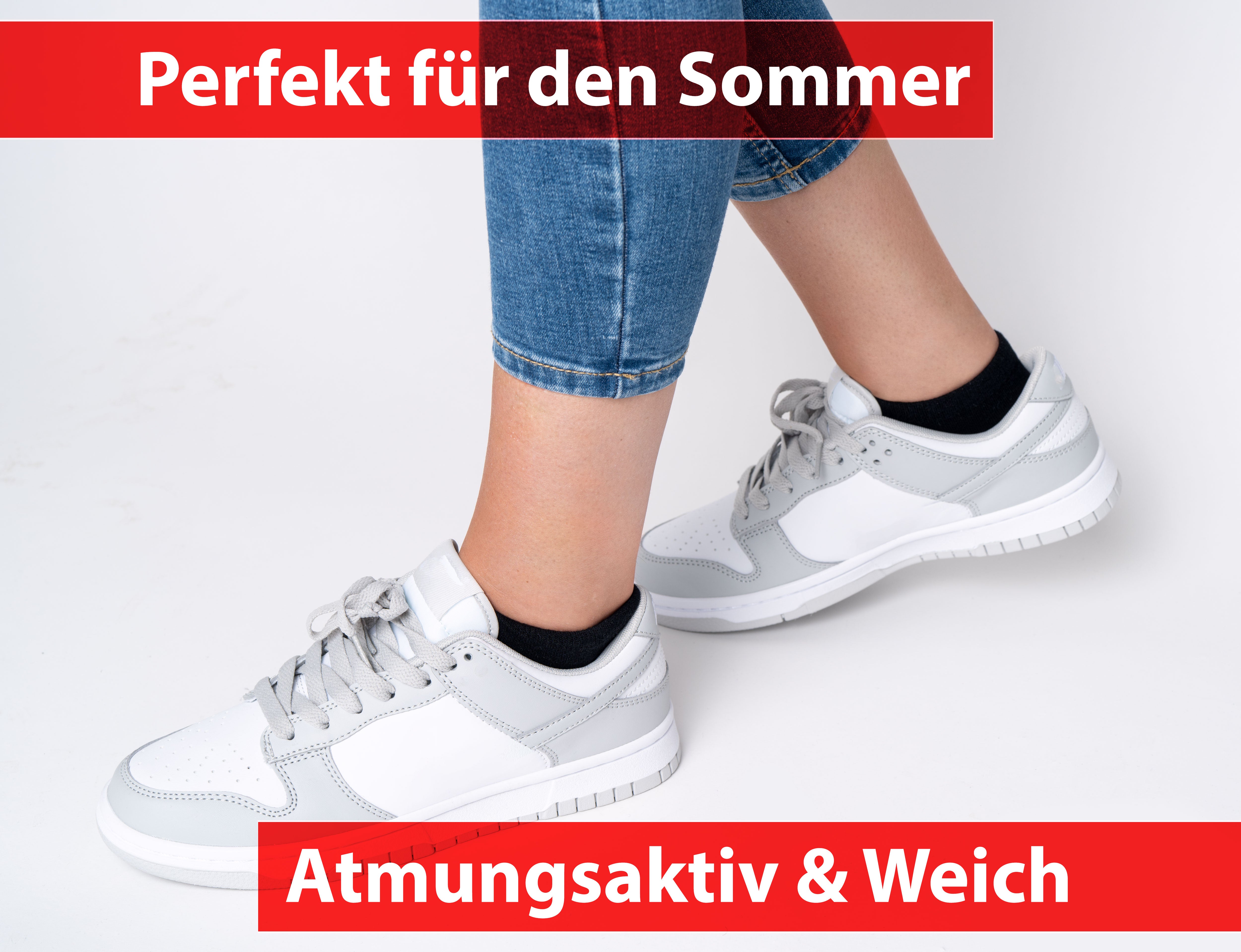 Sneaker Socken Unisex schwarz 10 Paar verschiedene Größen Sportsocken Herren/Damen 95% Baumwolle 5% Elastan