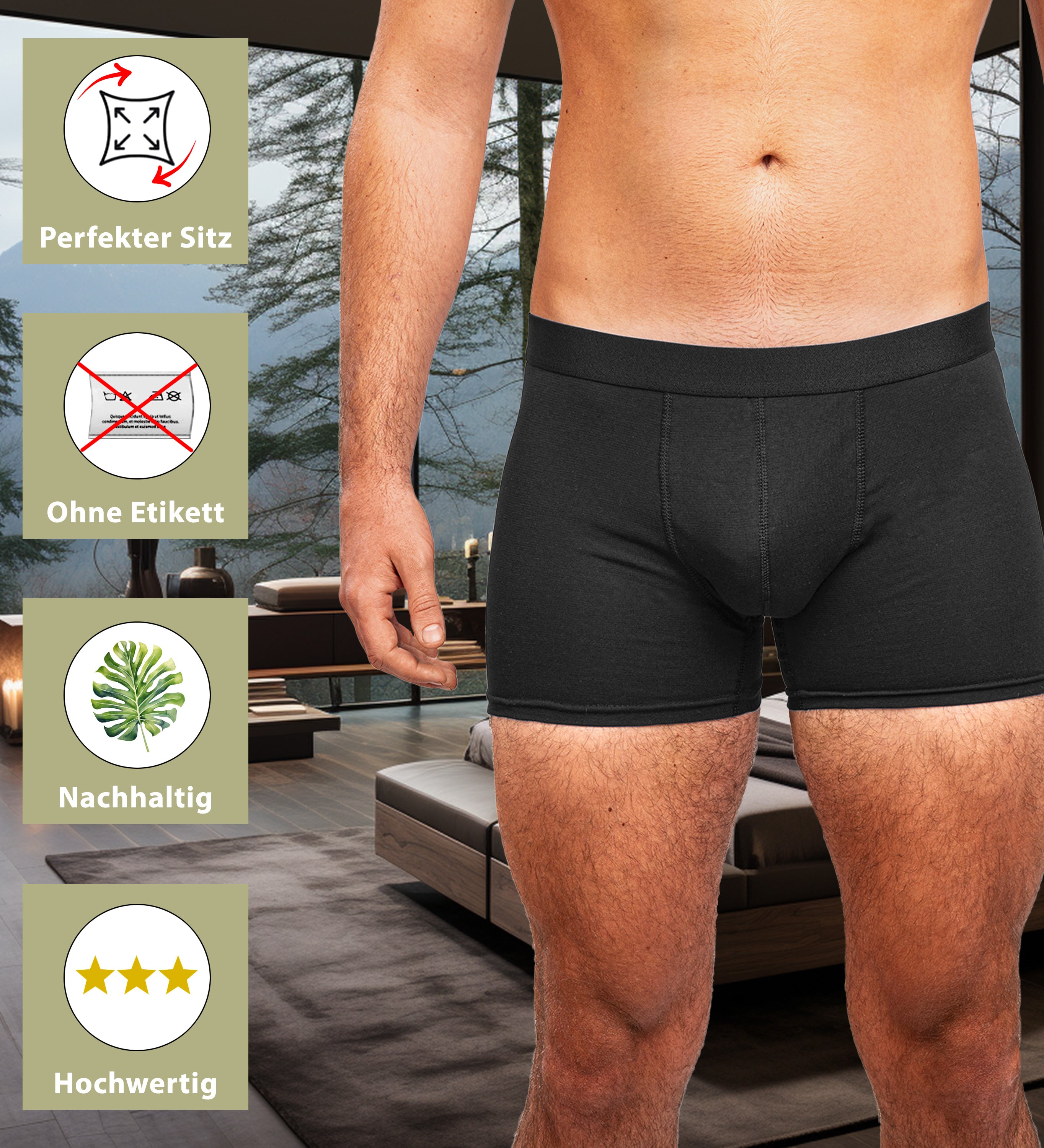 Premium Boxershorts Herren 10er Pack Schwarz | 95% Baumwolle & Oeko-Tex | Tagless (Ohne Etikett) & Elastischer Bund | Bequeme Unterhosen Männer S-XL