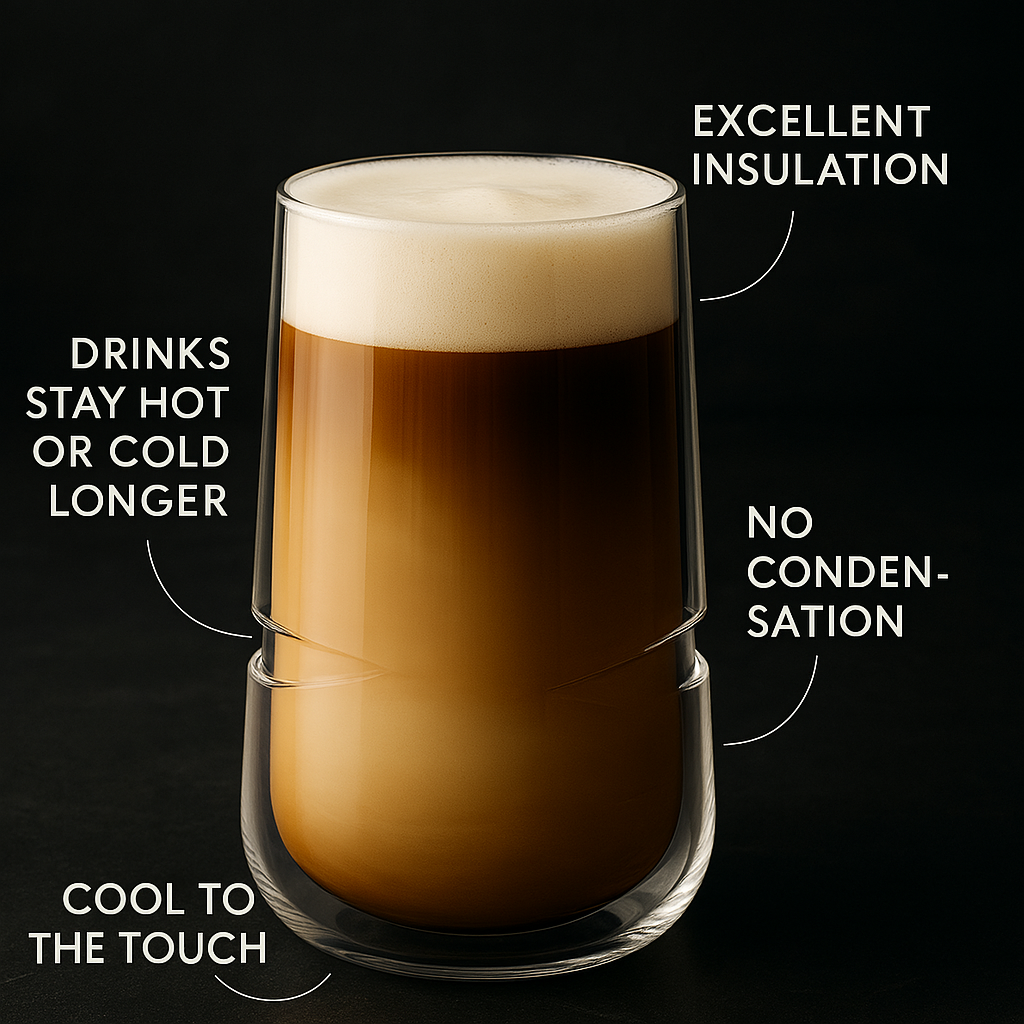 Doppelwandige Kaffeegläser – 4 Stück Thermogläser 350 ml, Eigenes Design, Latte-Macchiato- & Cappuccino-Gläser, Spülmaschinenfest