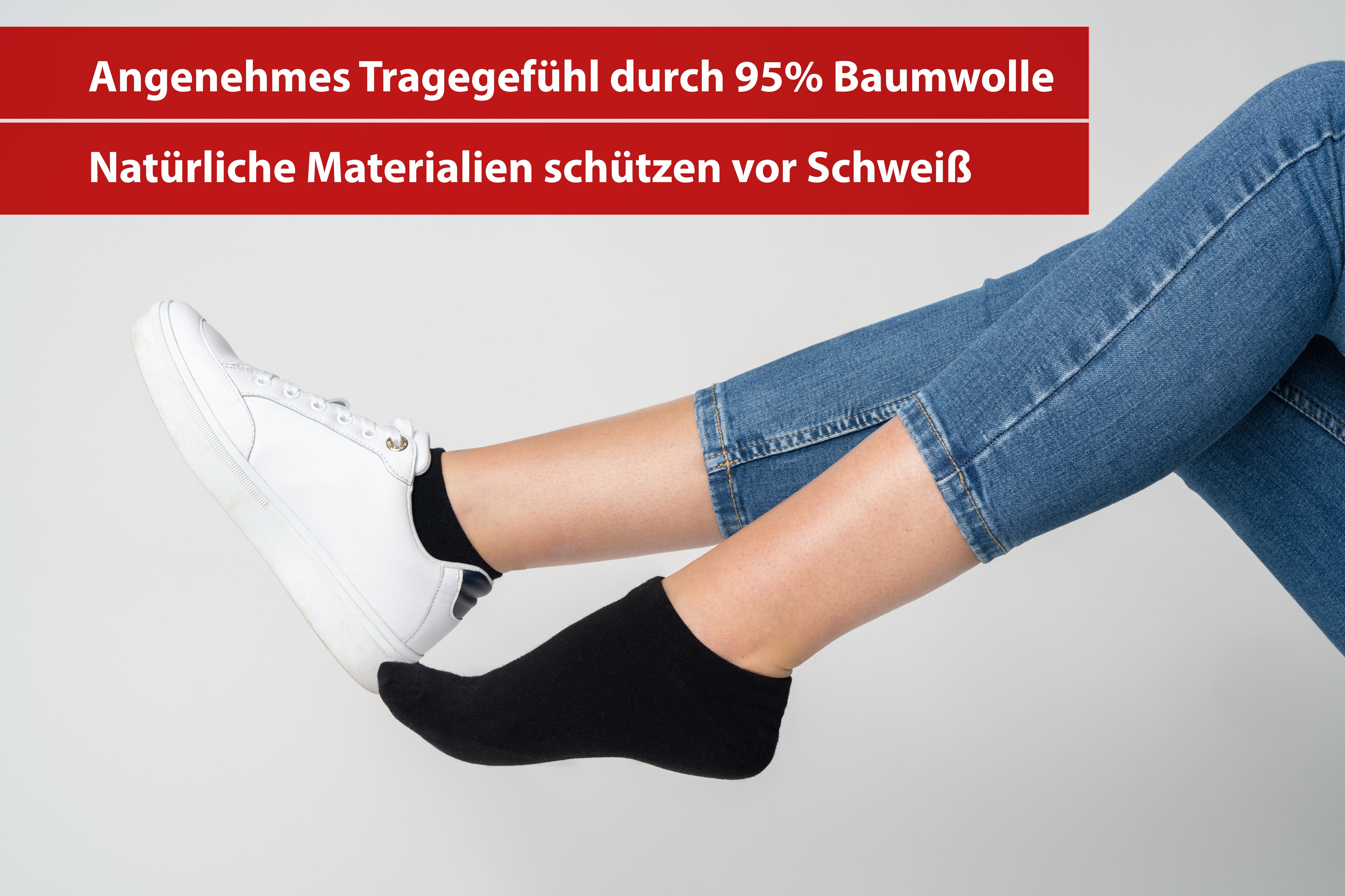 Sneaker Socken Unisex schwarz 10 Paar verschiedene Größen Sportsocken Herren/Damen 95% Baumwolle 5% Elastan