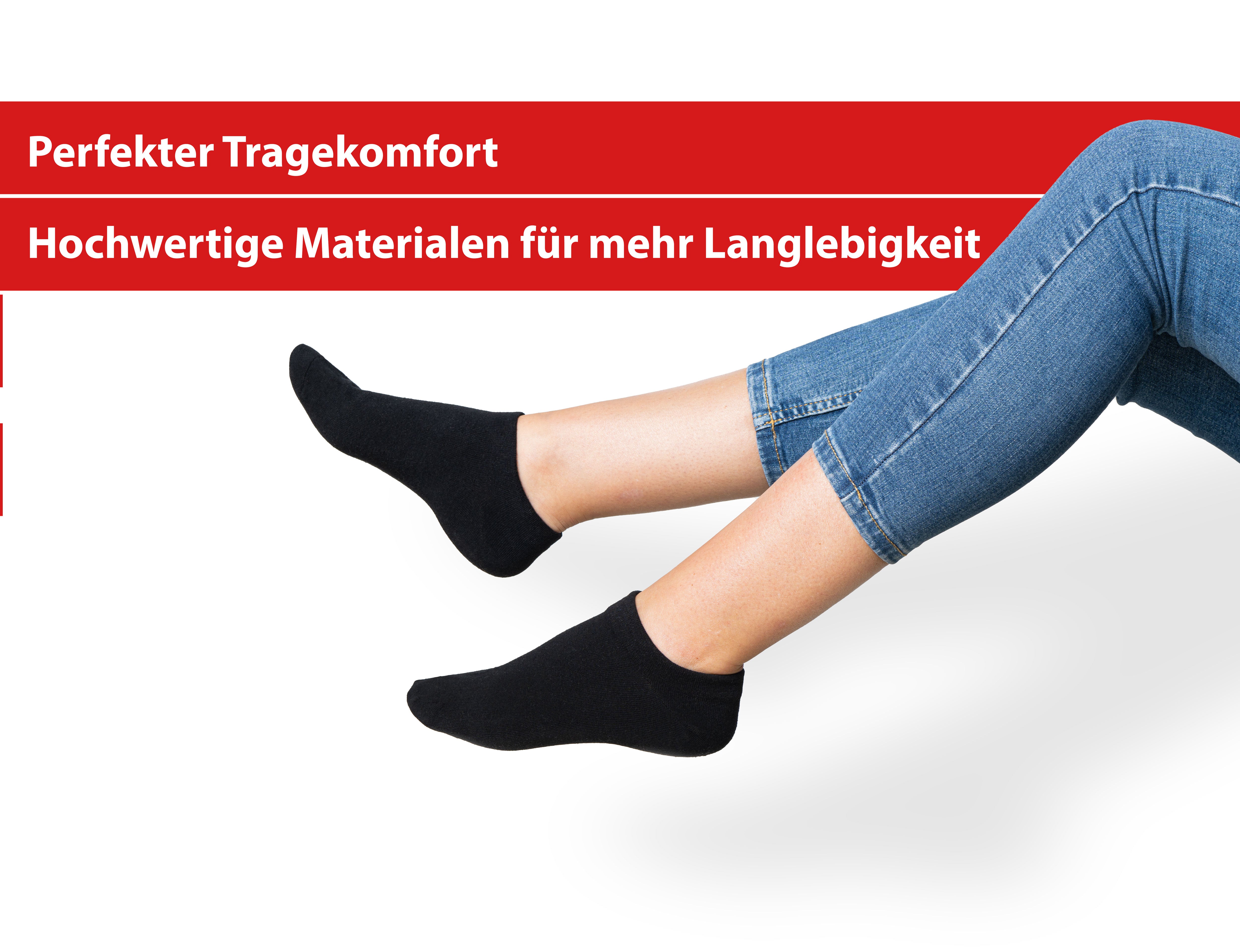 Sneaker Socken Unisex schwarz 10 Paar verschiedene Größen Sportsocken Herren/Damen 95% Baumwolle 5% Elastan