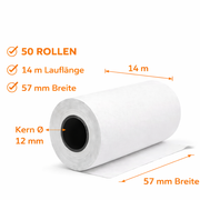 EC Cash Rollen Thermopapier 57mm x 35mm x 12mm - Kassenrollen 57x35x12 für EC & Kredit-Kartenlesegeräte - Thermorollen 57mm - Bonrollen EC Gerät - Für Systeme bis 14m (50 Stk)