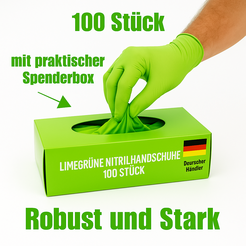 Nitrilhandschuhe Limette – Nitril Einmalhandschuhe Puderfrei, Elastisch & Latexfrei (100 Stück)