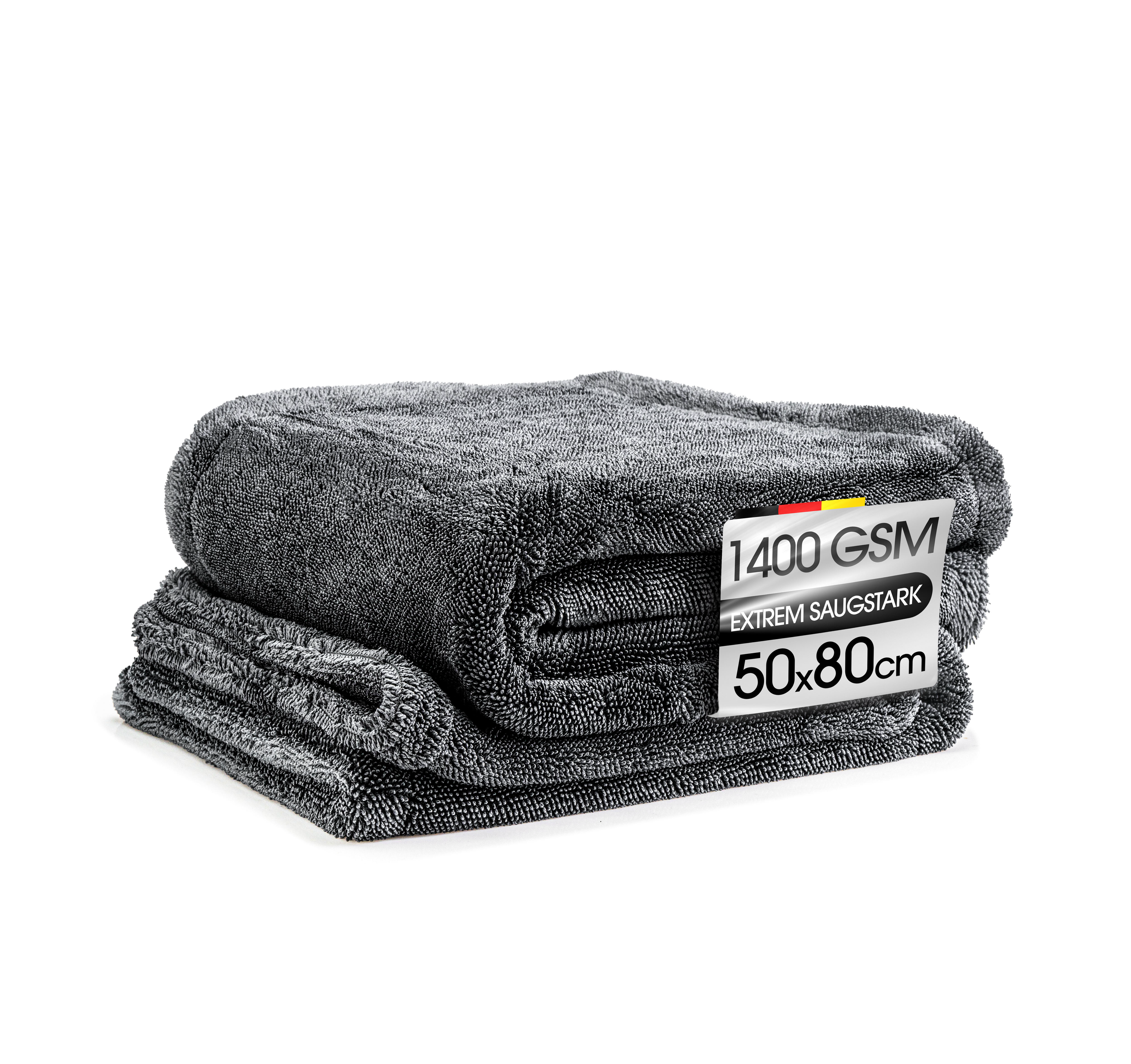 Mikrofasertuch XXL Grau – 1400 GSM Premium Trockentuch, Extrem Saugstark & Fusselfrei