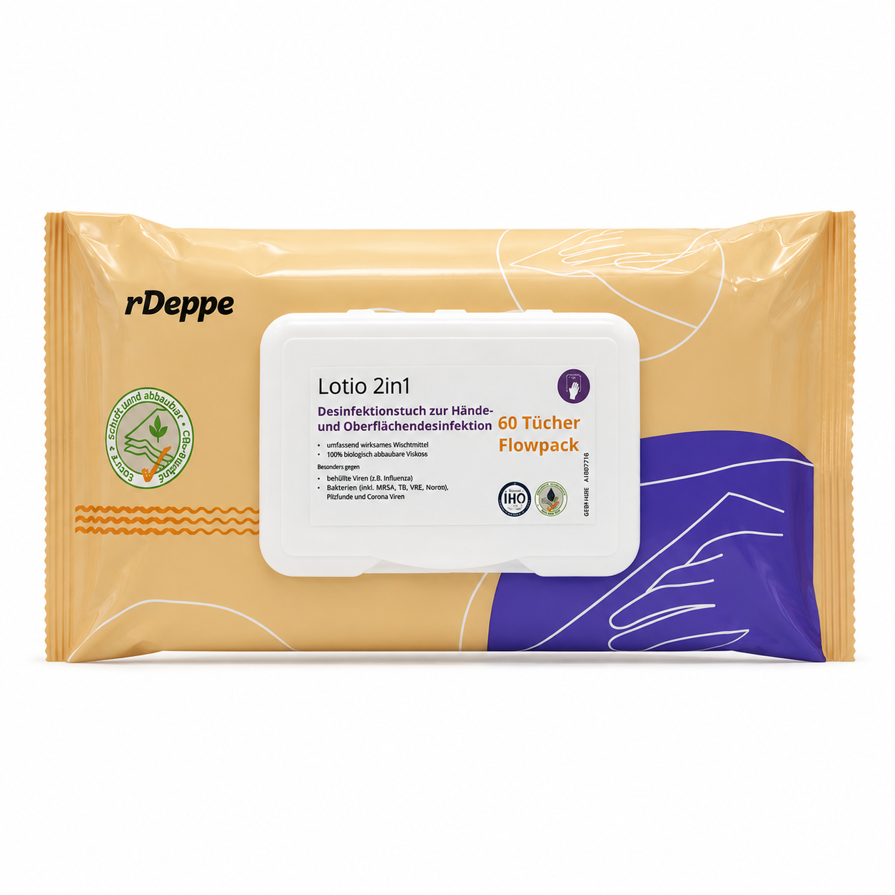 Dr. Deppe Lotio 2in1 Desinfektionstücher Flowpack 60 Tücher