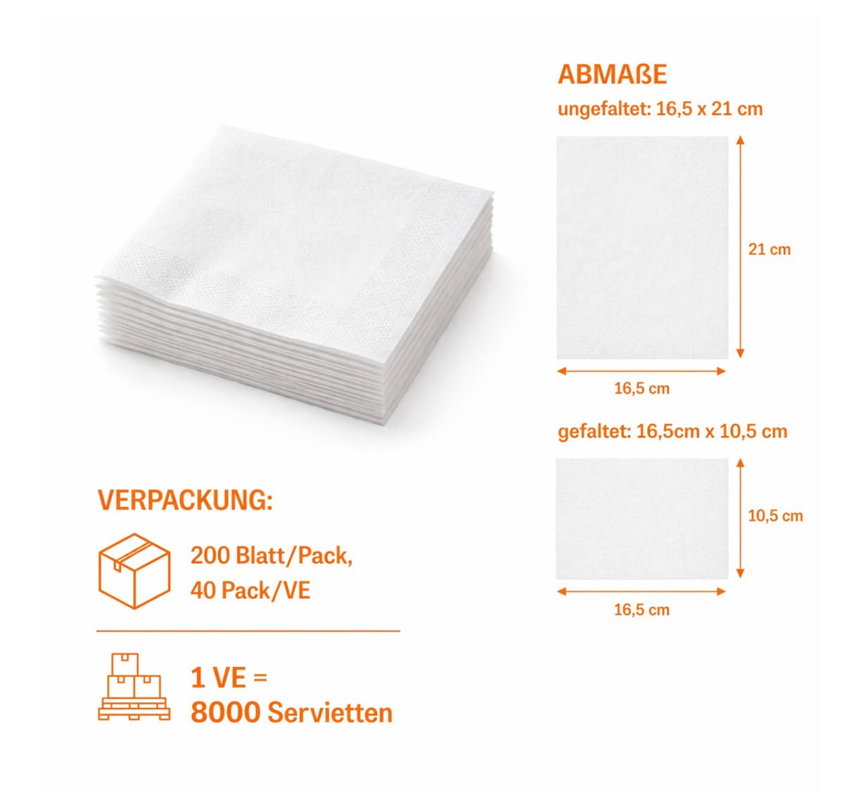 Servietten weiß 16 x 21 cm 8000 Servietten für Torkspendersystem N4 | 2lag V-Falz