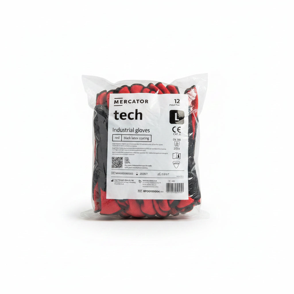 Mercator Arbeitshandschuh Tech Industrial rot/schwarz (12Paar)