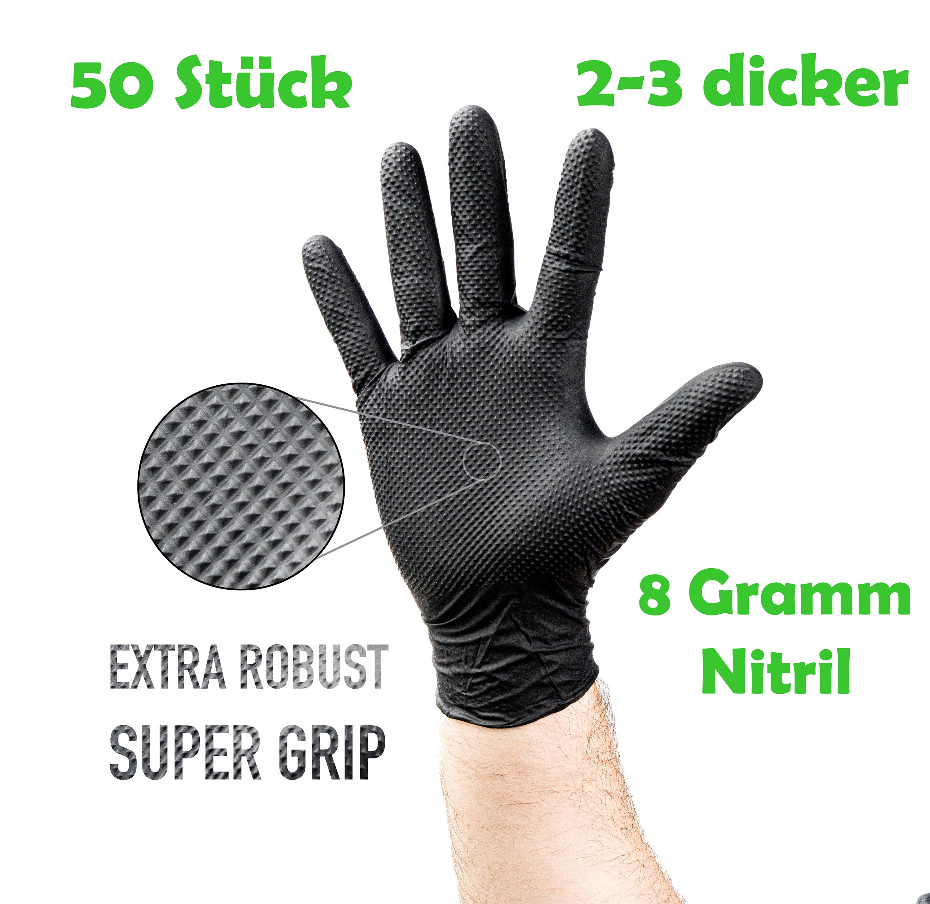 Nitrilhandschuhe Schwarz 2-3 x Dicker mit Diamant Textur 50 Stück