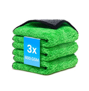 3× Mikrofasertücher Grün – 800 GSM Premium Reinigungstücher, Extra Saugstark & Fusselfrei