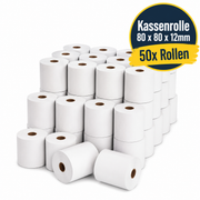 Thermorolle für Kasse, 80mmx80mmx12 mm (75m) – 50 Rollen – Kassenrollen für EC-Gerät, Bondrucker & Kassensysteme, BPA-frei, Thermopapier für Gastronomie & Einzelhandel