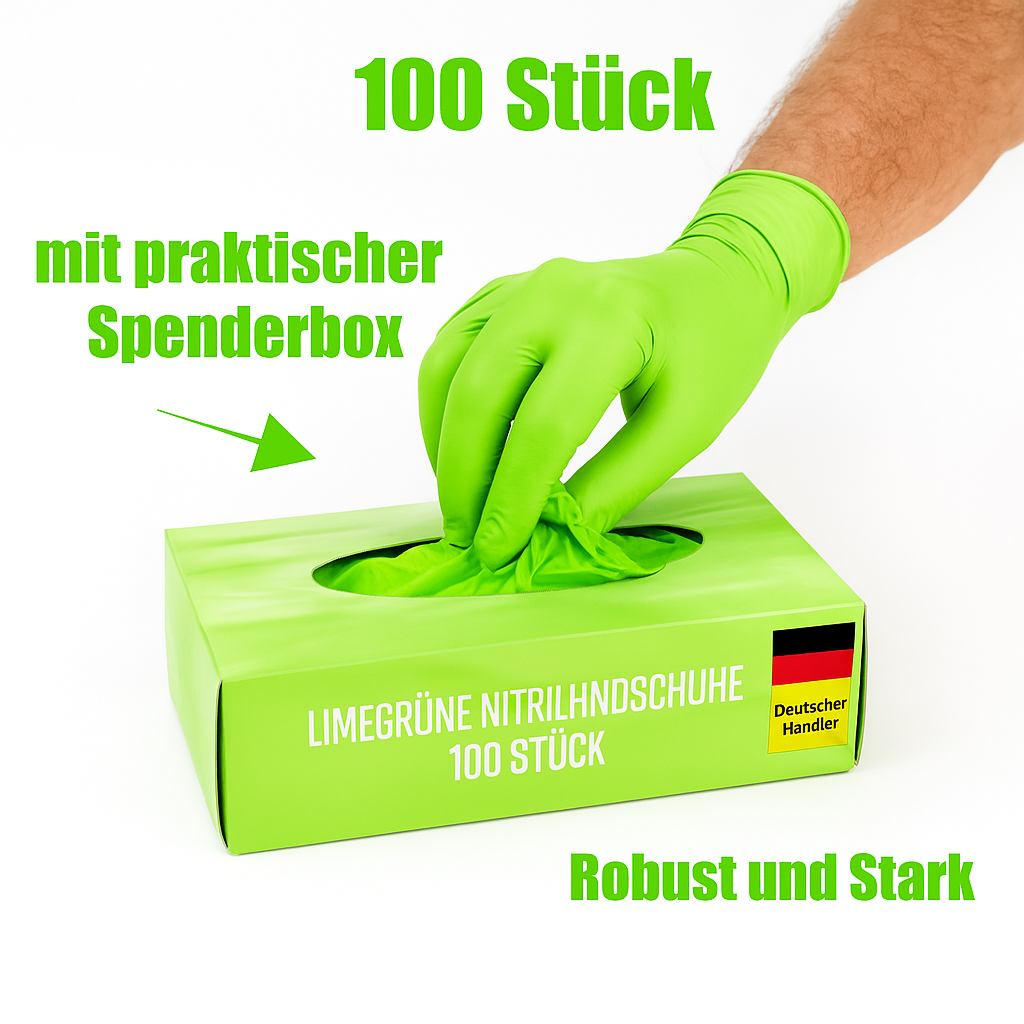 Nitrilhandschuhe Limette – Nitril Einmalhandschuhe Puderfrei, Elastisch & Latexfrei (100 Stück)