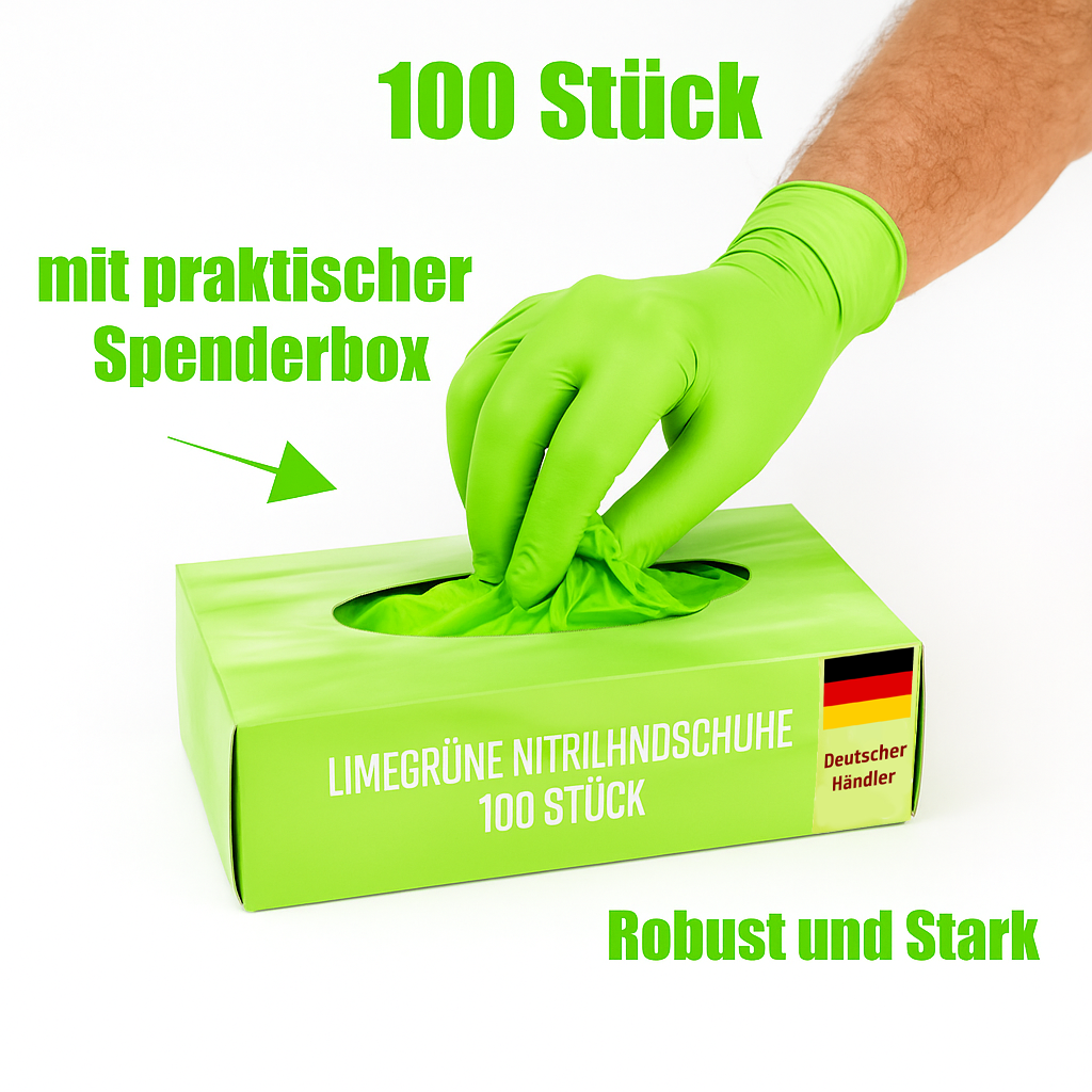 Nitrilhandschuhe Limette – Nitril Einmalhandschuhe Puderfrei, Elastisch & Latexfrei (100 Stück)