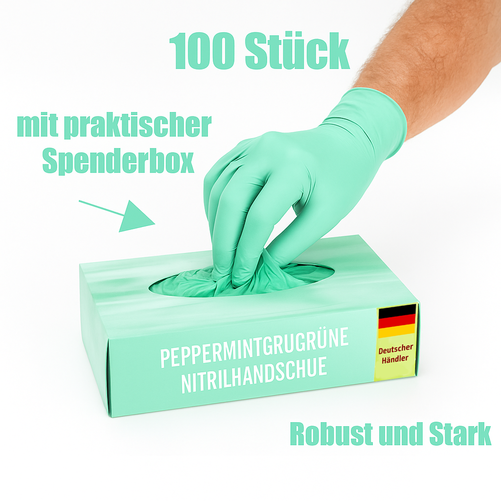 Nitrilhandschuhe Pfefferminz – Puderfreie Nitril Einmalhandschuhe, Reißfest & Latexfrei (100 Stück)