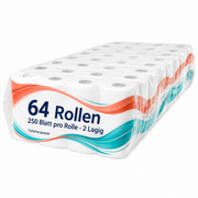 Toilettenpapier 2-lagig – 64 Rollen – 250 Blatt pro Rolle – WC Papier Großpack für Haushalt, Büro, Gastronomie & Gewerbe
