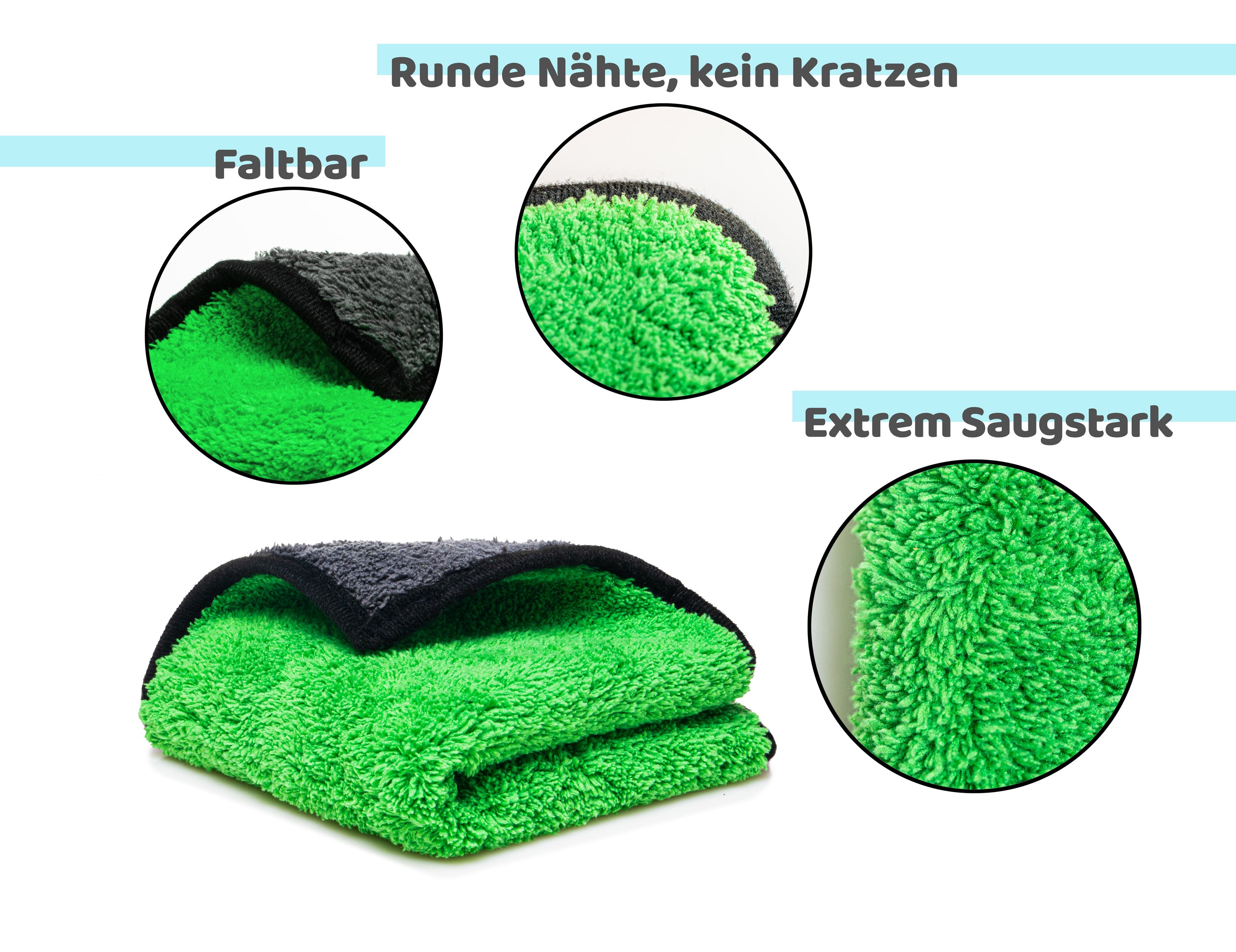 Kemes Mikrofaserhandtücher Grün – 800 GSM Premium Putztücher, 3er Set Reinigungstücher & Poliertücher 30×30 cm
