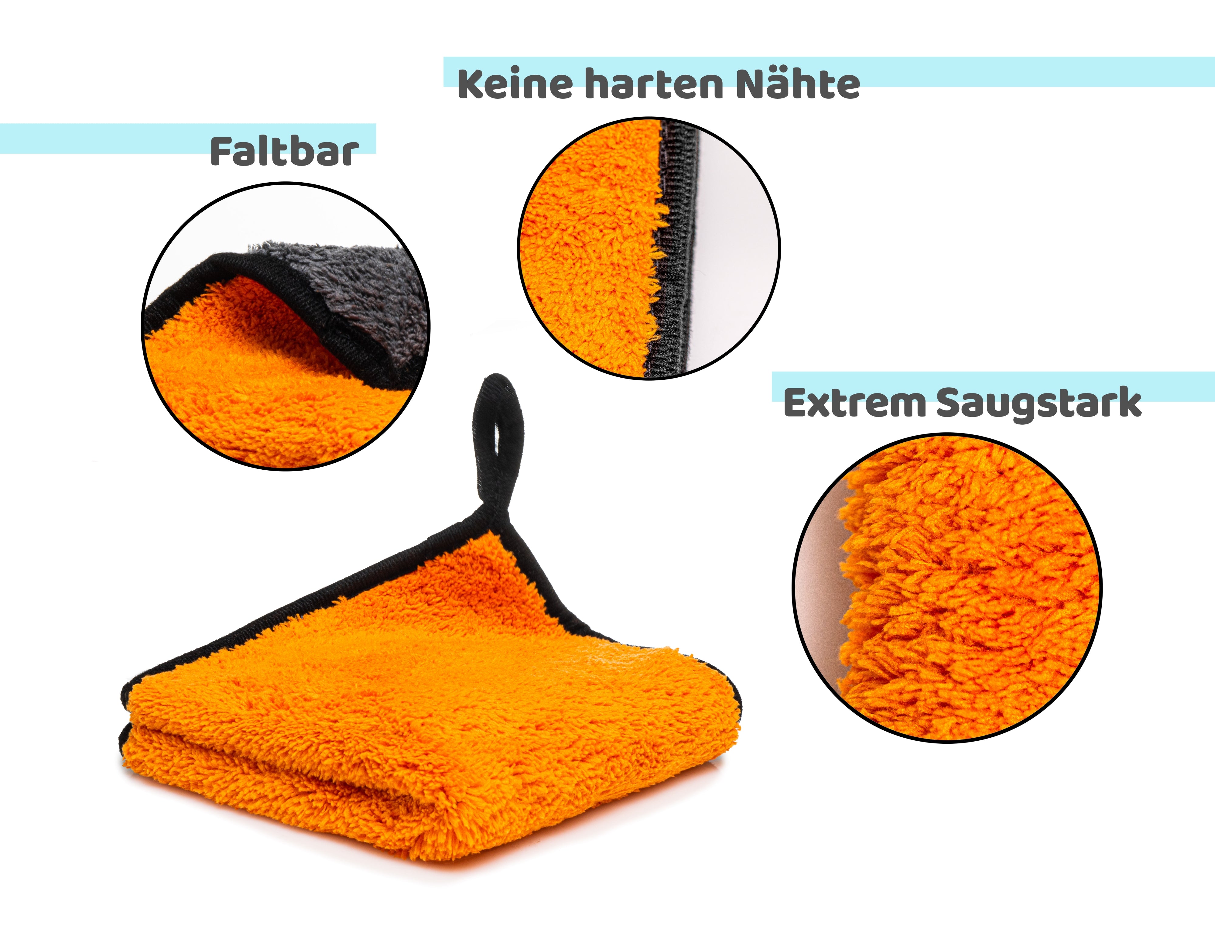 Kemes Mikrofaserhandtücher Orange – 800 GSM Premium Putztücher, 3er Set Reinigungstücher & Poliertücher 30×30 cm