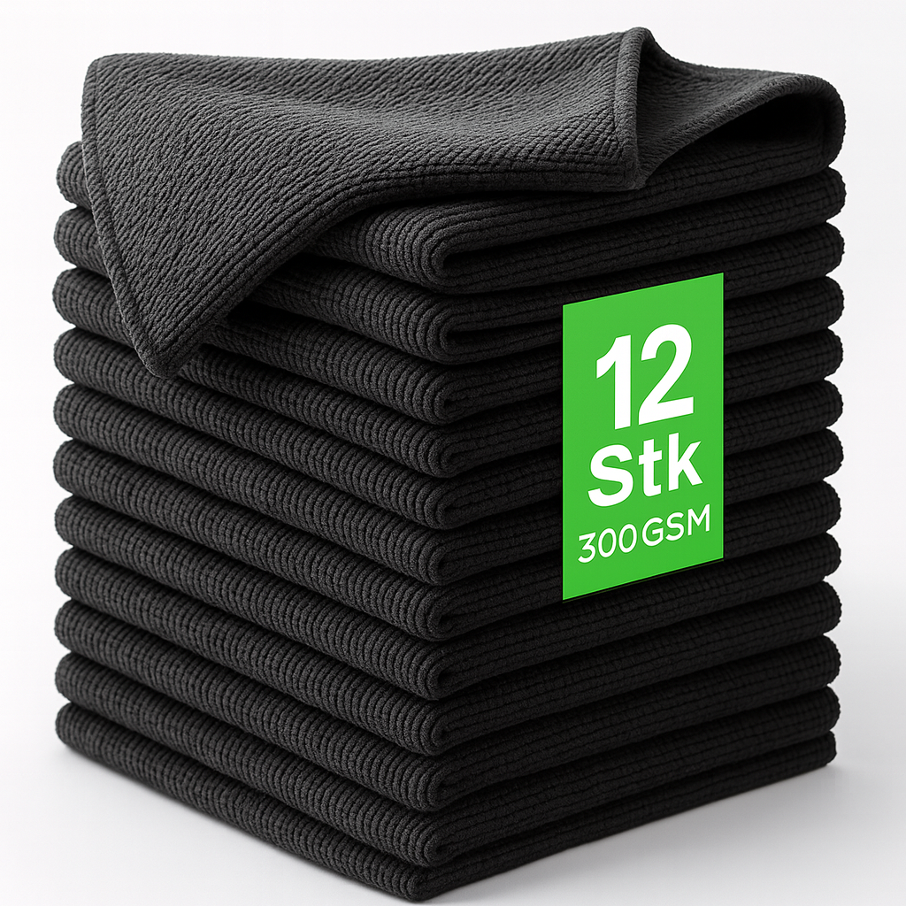 12× Mikrofasertücher Schwarz – 30×30 cm Reinigungstücher aus Mikrofaser, Saugstark & Fusselfrei