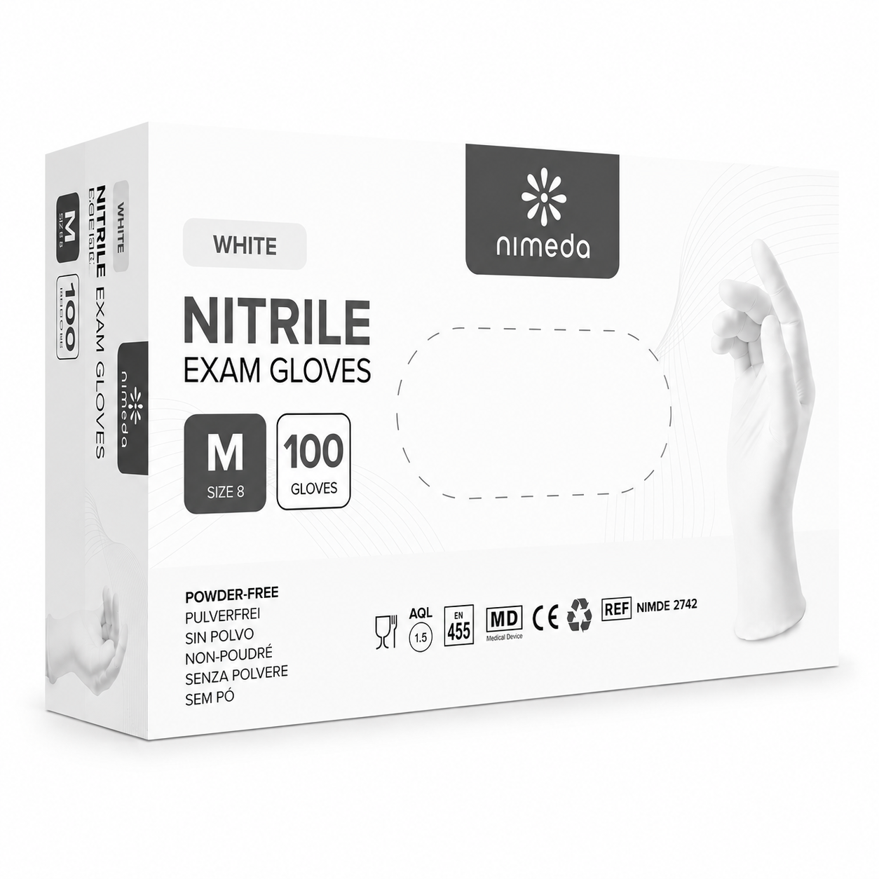 Nitrilhandschuhe Weiß – Medizinische Nitril Einmalhandschuhe, Puderfrei & Latexfrei (100 Stück)